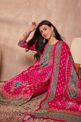 Pink Viscose Rayon Embroidered Kurta Trouser With Dupatta  HPKSKD2789