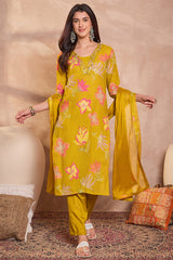 Yellow Viscose Floral Printed Straight Kurta Sets PKSKD3163