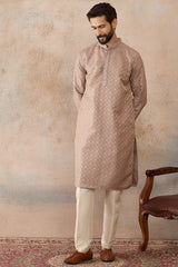 Taupe Jacquard Ethnic Motifs Embroidered Kurta MKU2324