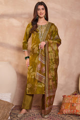 Green Silk Blend Floral Printed Straight Kurta Trouser With Dupatta PKSKD3209