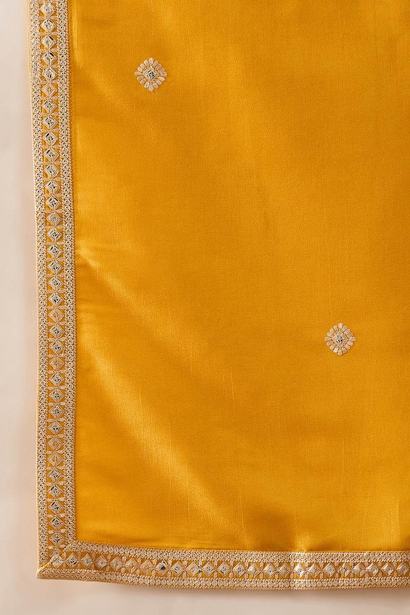 Yellow Silk Blend Solid Embroidered Kurta With Dupatta MKUD1015