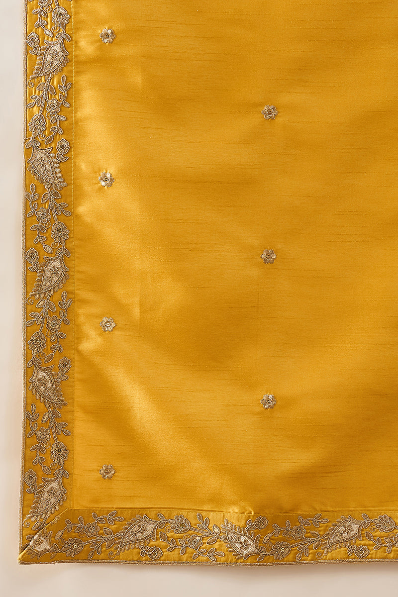 Yellow Silk Blend Embroidered Ethnic Kurta with Trousers & Dupatta MKPD1023