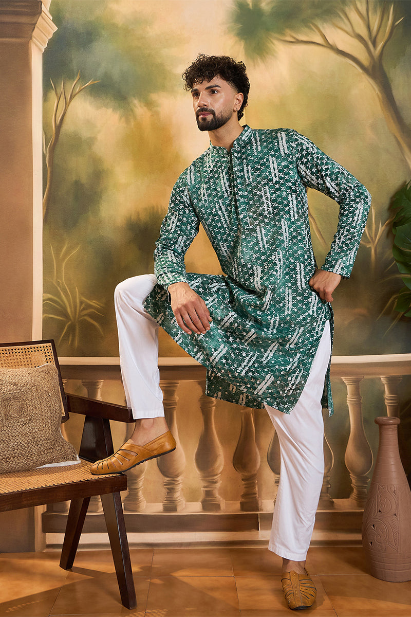 Green Viscose Rayon Embroidered Straight Kurta MKU1477 | DesiQlo