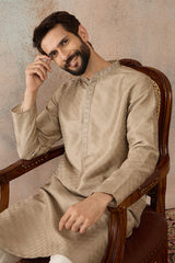 Beige Silk Blend Embroidered Solid Straight Kurta MKU2326