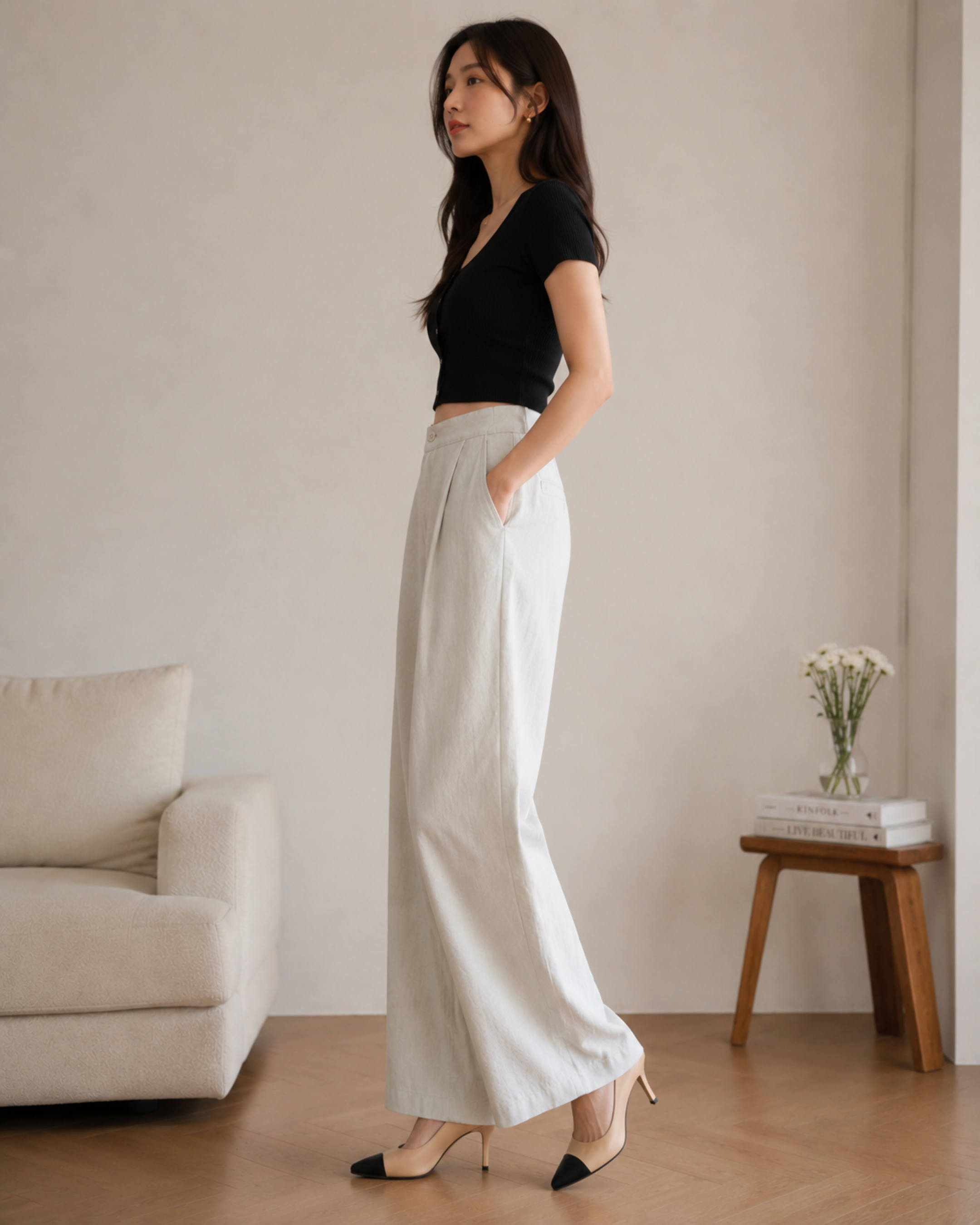 Women’s off white Wide Leg Trousers | DesiQlo