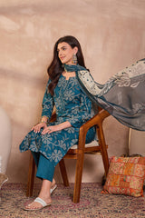 Blue Cotton Blend Floral Printed Straight Kurta Set VKSKD2425