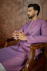 Purple Jacquard Geometric Embroidered Kurta MKU2549