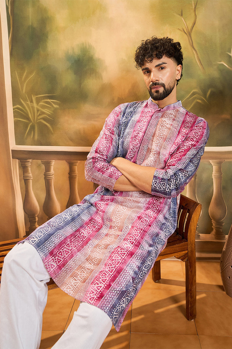 Multi Viscose Rayon Batik Embroidered Straight Kurta MKU1479