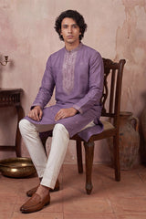 Lavender Silk Blend Solid Emboidered Sequins Kurta With Trouser MKSET2277