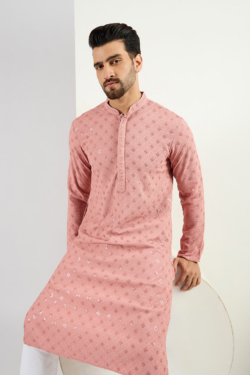  Pink Viscose Rayon Solid Embroidered Long Straight Kurta Fo