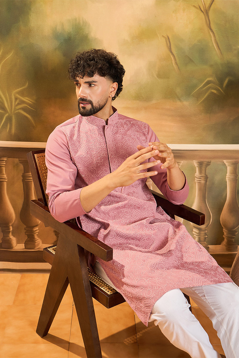 Mauve Silk Blend Solid Embroidered Straight Kurta MKU1496