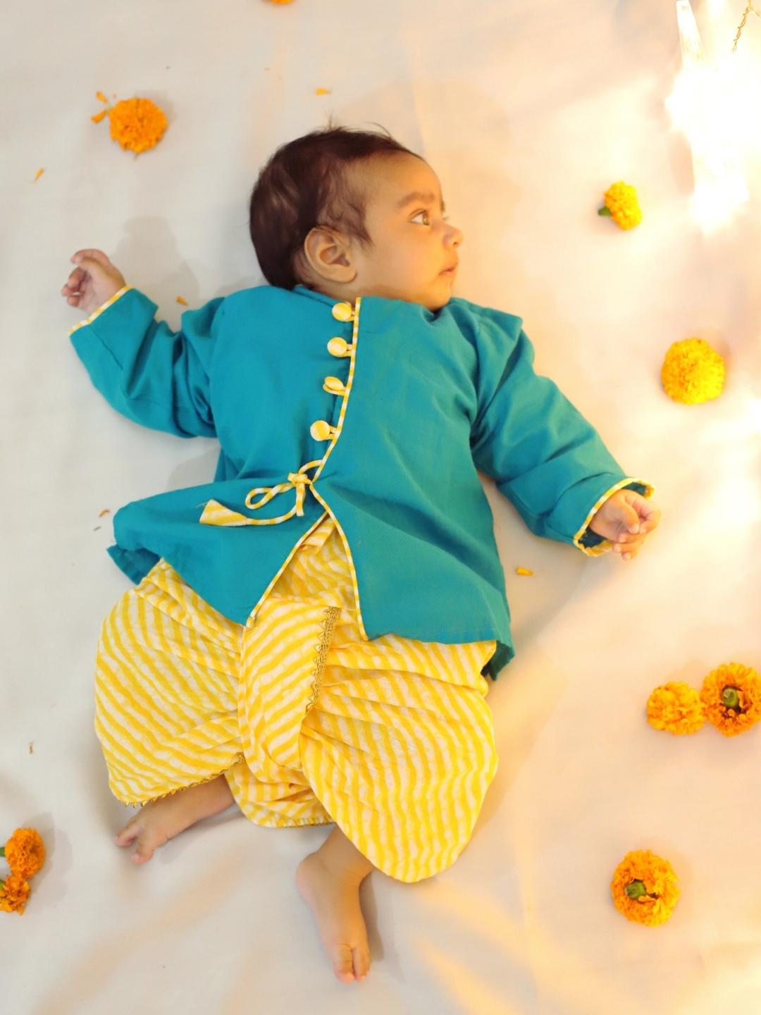 Pure Cotton Dhoti Kurta Set for Boys - Green | BW23IN54GRA