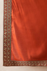 Orange Silk Blend Solid Embroidered Kurta With Dupatta MKUD1028