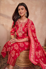 Pink Rayon Blend Floral Printed Straight Kurta Trouser With Dupatta VKSKD3214