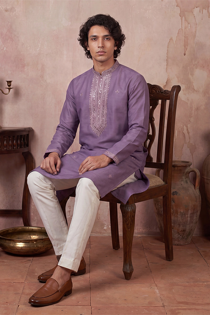 Lavender Silk Blend Solid Emboidered Sequins Kurta MKU2277