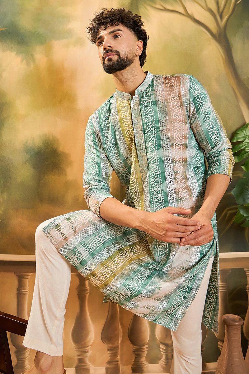 Green Viscose Rayon Batik Printed Straight Kurta MKU1480 | DesiQlo