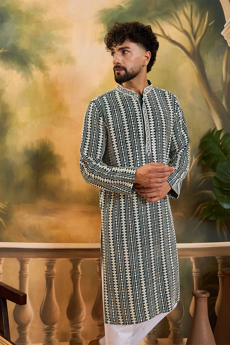 Teal Viscose Rayon Shibori Embroidered Straight Kurta MKU1411