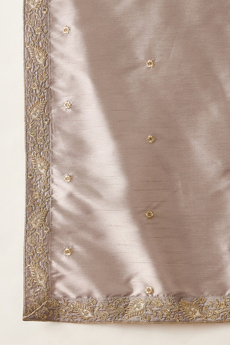 Grey Silk Blend Embroidered Ethnic Kurta with Trousers & Dupatta MKPD1044