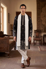 Black Silk Blend Solid Embroidered Straight Kurta Sets MKUD1782