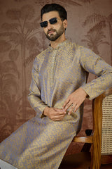 Grey Jacquard Geometric Embroidered Kurta With Trouser MKSET2548