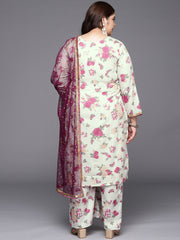 Beige Floral Printed Plus Size Kurta with Palazzos & With Dupatta-AP-AHKUDUPZ-COMBO-358-FF