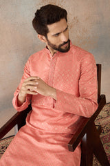 Coral Jacquard Ethnic Motifs Embroidered Kurta With Trouser MKSET2491