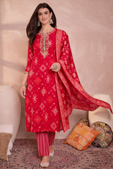 Pink Silk Blend Printed Ethnic Motifs Straight Kurta Set PKSKD3229
