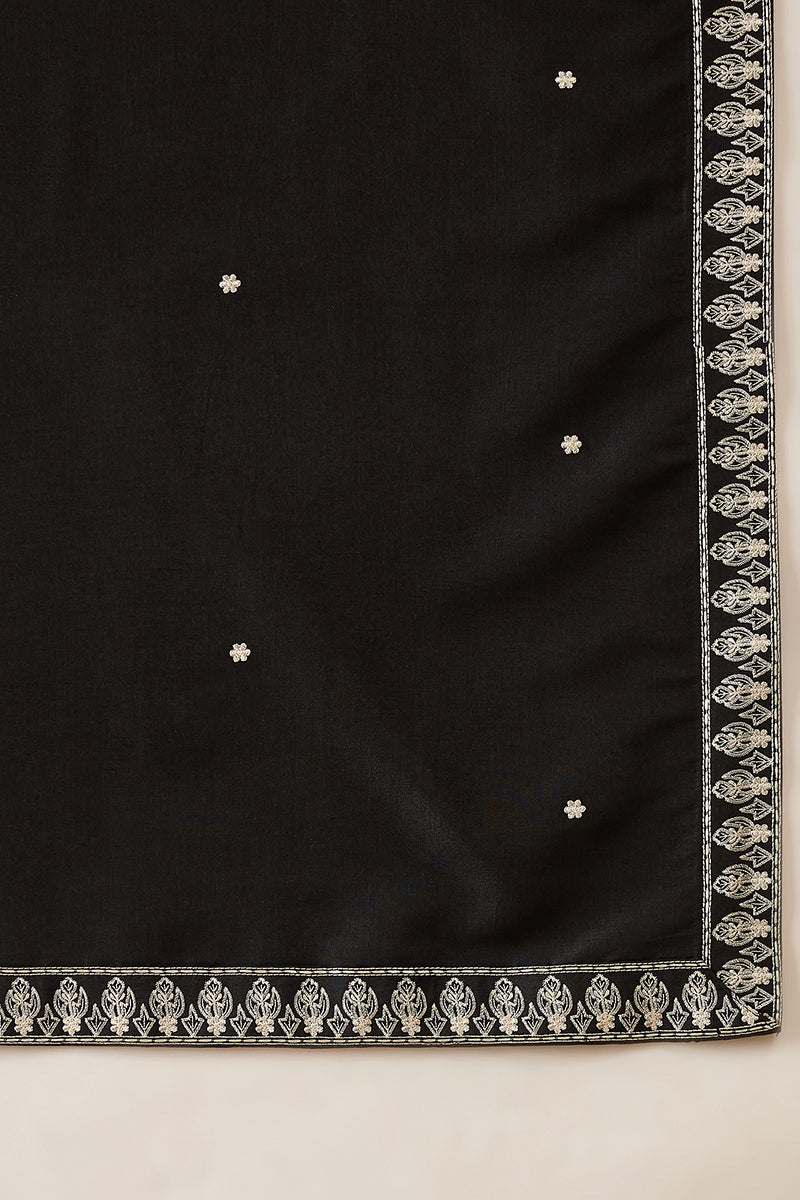Black Silk Blend Solid Embroidered Kurta With Dupatta MKUD1012
