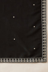 Black Silk Blend Solid Embroidered Kurta With Dupatta MKUD1012