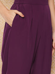 Purple Floral Printed Layered Kurta with Trousers-AHKUPN-Combo-838-ICH