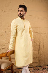 Yellow Rayon Blend Solid Embroidered Straight Kurta MKU1218
