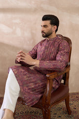 Purple Silk Blend Printed Mandarin Collar Straight Kurta MKU2023