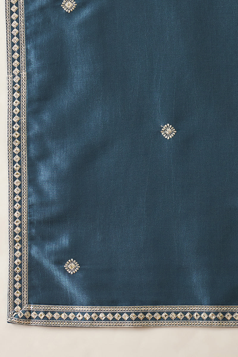 Blue Silk Blend Solid Embroidered Kurta With Dupatta MKUD1048