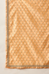 Peach Jacquard Woven Design Floral Straight Kurta with Dupatta MKUD1017