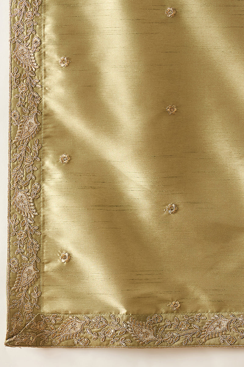 Green Zari Embroidered Silk Blend Kurta with Dupatta MKUD1046
