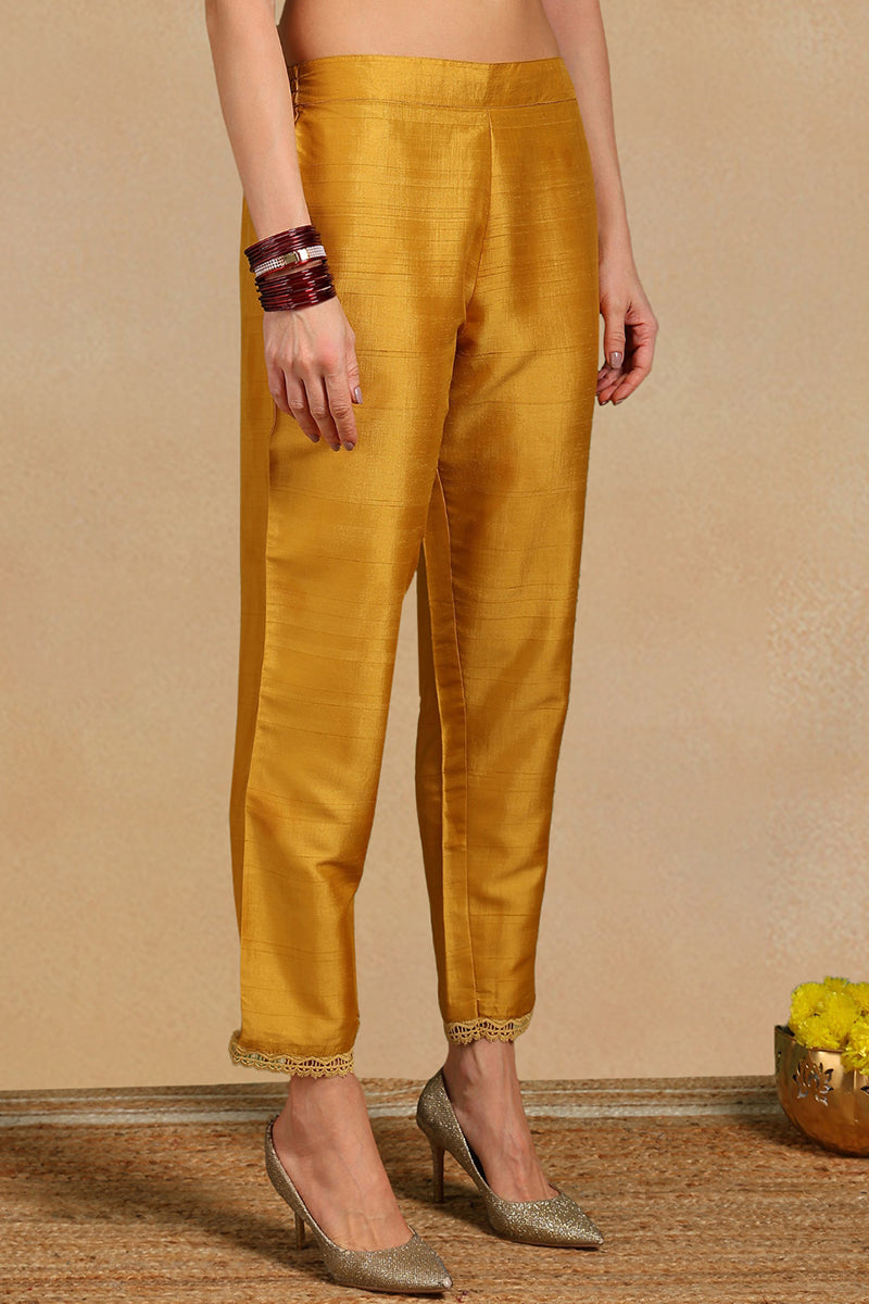 DesiQlo Women Silk Blend Indian Ethnic Set - Mustard Yellow