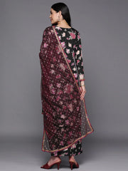 Black Floral Printed Gotta Patti Kurta with Palazzos & With Dupatta-AHKUDUPZ-Combo-637