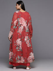Red Floral Printed Plus Size Angrakha Kurta with Palazzos-AP-AHKUPZ-COMBO-437-FF
