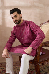 Pink Silk Blend Printed Mandarin Collar Straight Kurta MKU2114