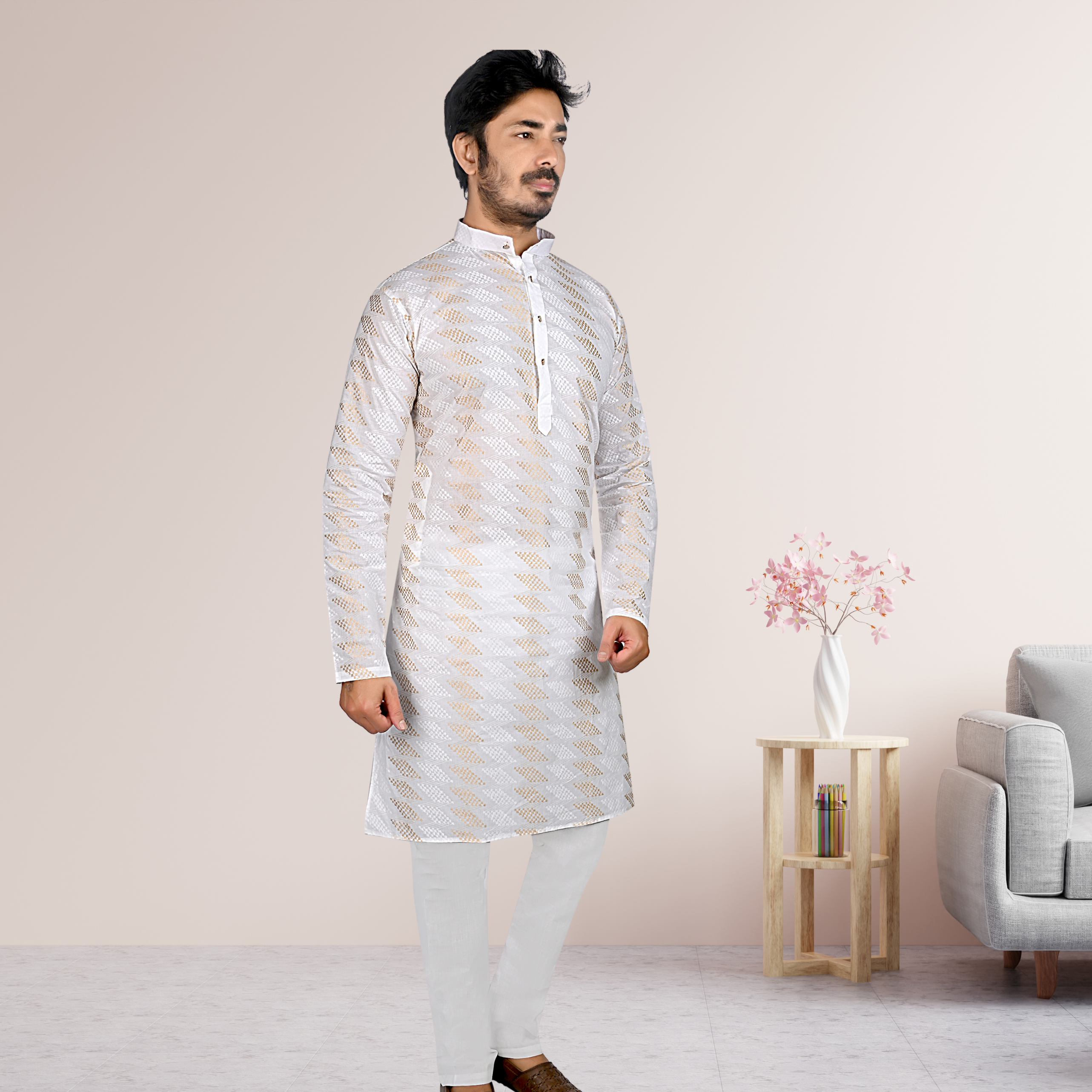 Cotton Kurta for Men - White | KPDU760723 | DesiQlo