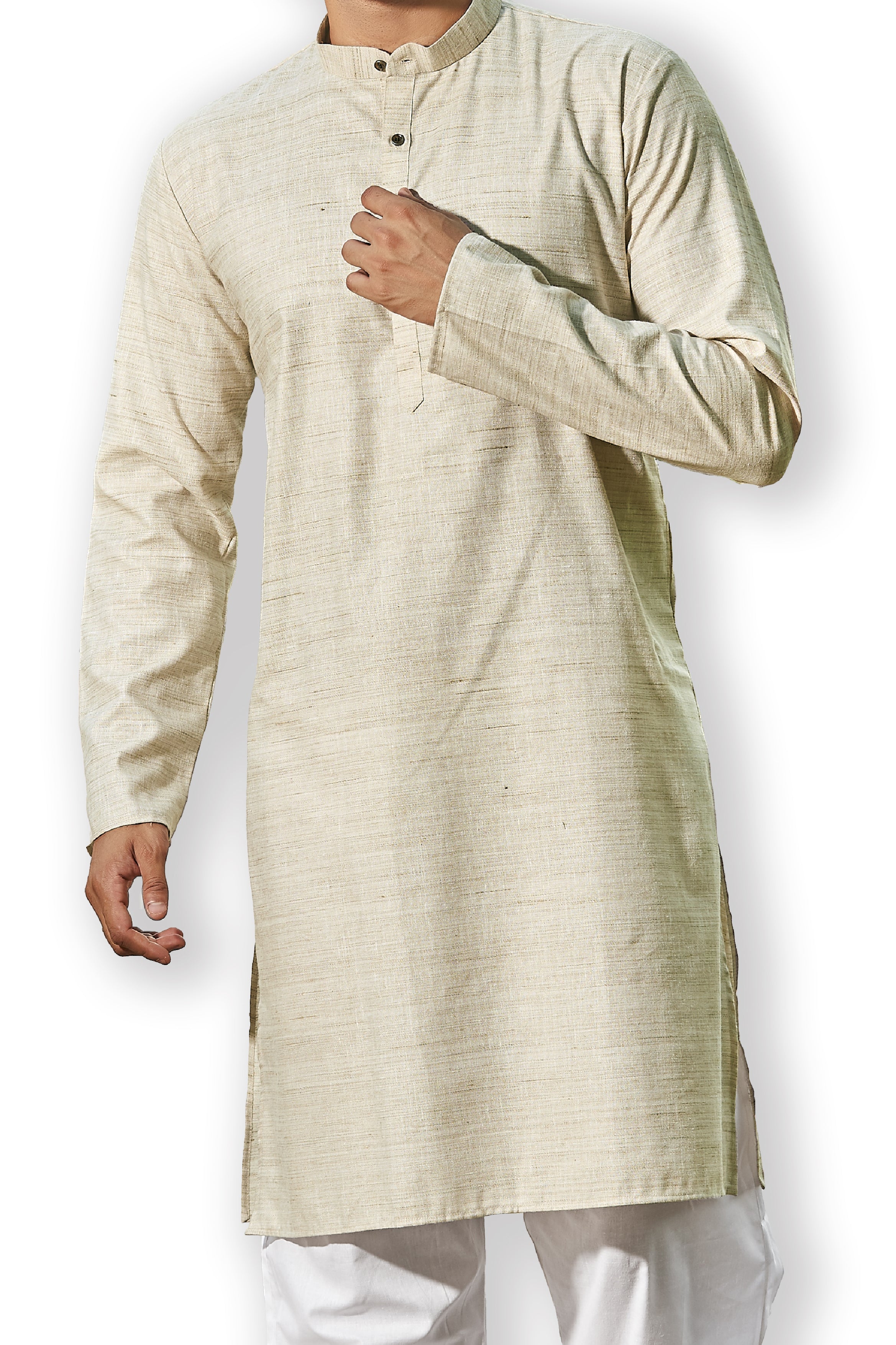 Cotton Kurta for Men - Beige | KPREKHBE38 | DesiQlo