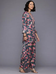 Floral Print Velvet Tunic With Palazzos-AHTUPZ-COMBO-1028
