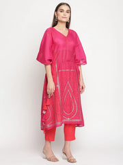 Pink Chanderi Khari Print Kaftan with Trouser-AHKFPNBL-combo-389