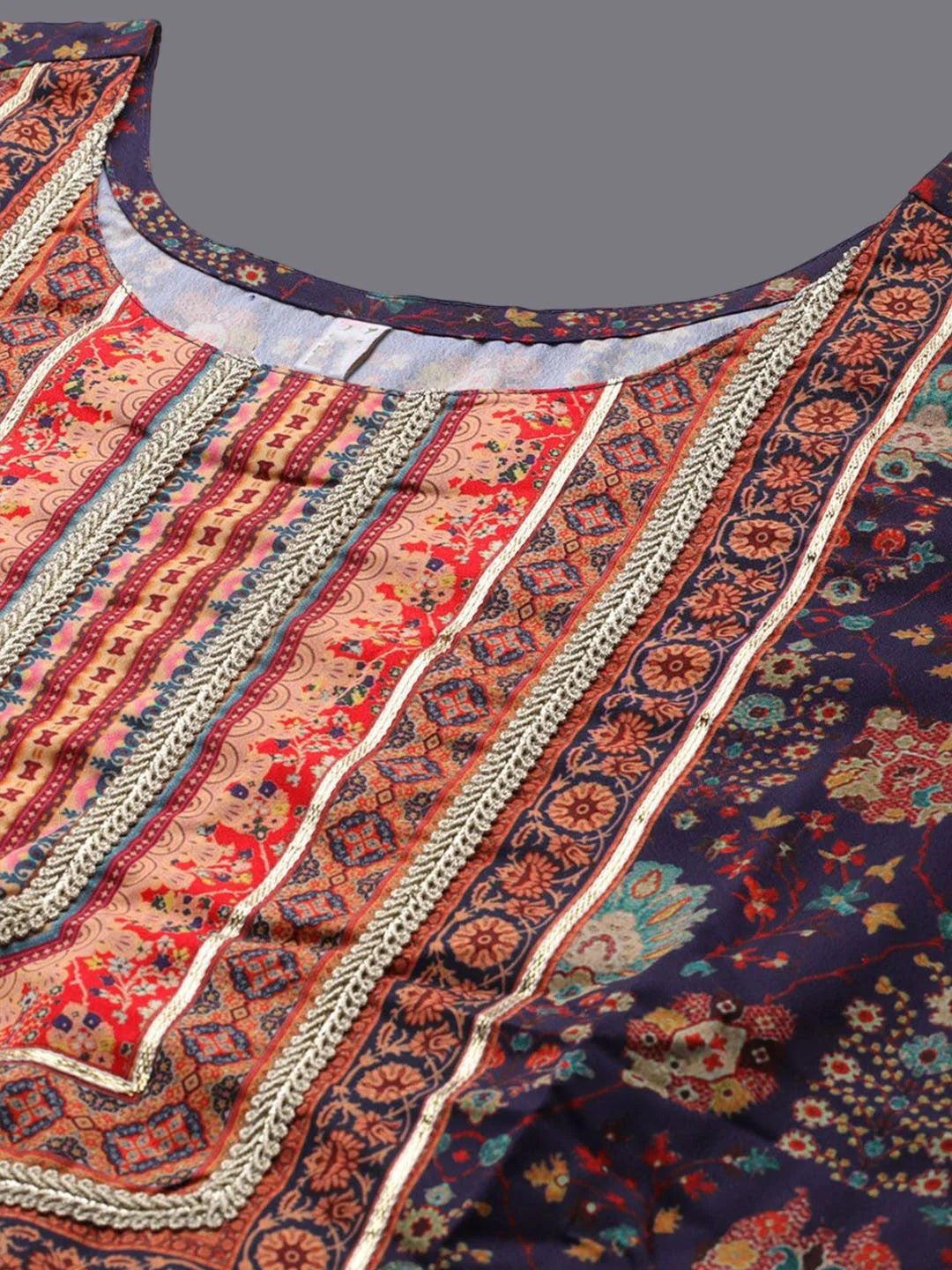 Floral Kurta and Palazzo Set with Dupatta - Gotta Patti Work