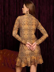 High Neck Mini Dress In Snake Print