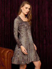Short Flare Skater Dress In Cheetah Print