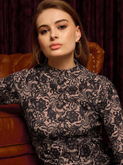 High Neck Mini Dress In Lace Print