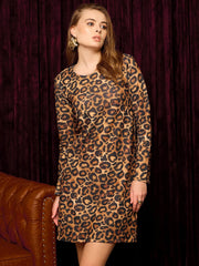 A-Line Mini Dress With Shoulder Pads In Leopard Print