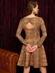 Short Flare Skater Dress In Snake Print