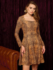 Short Flare Skater Dress In Snake Print